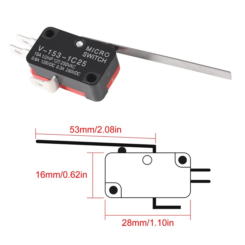 DWEII 10Pcs Lead Limit Switch Long Straight Hinge Lever V-153-1C25