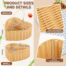 2 Pcs Heart Wicker Picnic Basket with Handle Medium and Small Christmas Heart Shaped Baskets Hand Woven Rattan Empty for Camping Outdoor Party Couple Birthday Wedding Valentine Gift