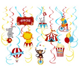 NICROLANDEE Carnival Party Decorations, Pack of 30 Circus Hanging Swirl Decorations for Carnival, Circus, Birthday Party, Circus Animal Foil Swirls, Streamers Carnival Decor