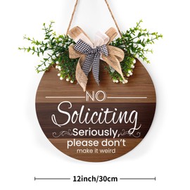 No Soliciting Sign No Soliciting Don‘t Make It Weird Sign Funny No Soliciting Sign for House with Buffalo Plaid Bow 12in No Soliciting Hanging Sign for All Home Front Porch Door Wall Decor