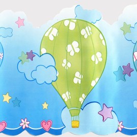 CONCORD WALLCOVERINGS ™ Peel and Stick Self Adhesive Kids Wallpaper Border, Hot Air Balloons for Play Room Nursery Room, Blue Green Pink, 15 ft by 5 in 2357