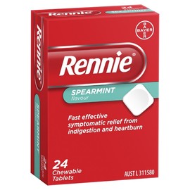 Rennie Indigestion & Heartburn Relief Spearmint Chewable Tab X 24