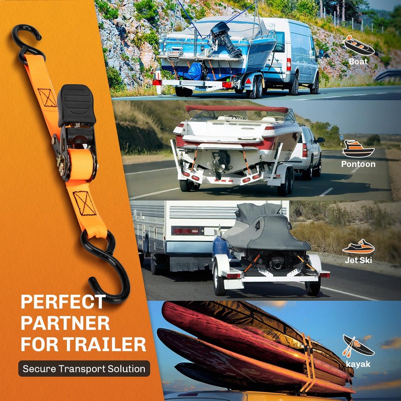 WELLUCK Boat Trailer Transom Tie Down Straps 2400 LBS, 1