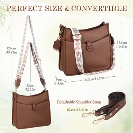 RAVUO Crossbody Bag for Women, Trendy Vegan Leather Hobo Bag Ladies Shoulder Handbag with 2pcs Adjustable Strap for Shopping,Work,Travel,Brown