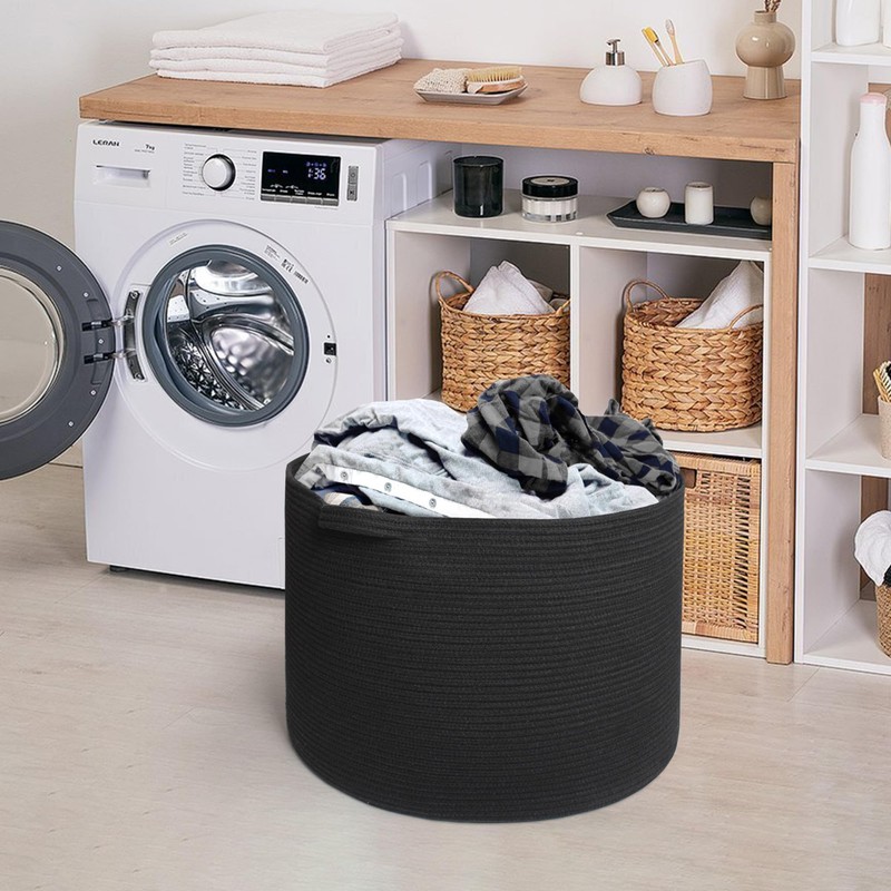 MEGASKET Large Black Blanket Basket, 22" X 22" X 14"