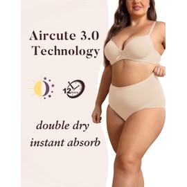 AIRCUTE Washable Urinary Incontinence Potective Underwear for Women Leak Proof Absorbent Cotton Panties 60ML 1 Pack (Beige, 6X-Large)