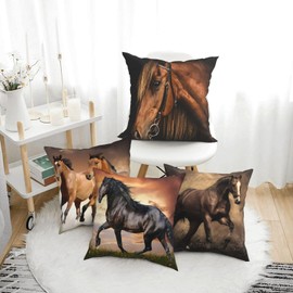 Set of 4 Throw Pillow Covers Horses Running Simply Creative Cartoon Animal Night Decorative Pillow Cases Home Decor Square 18x18 Inches Pillowcases