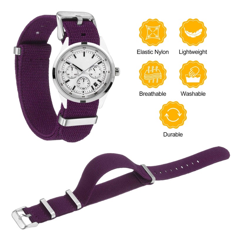 HARFINGTON Elastic Nylon Watch Band 20mm One-Piece French Watch Strap