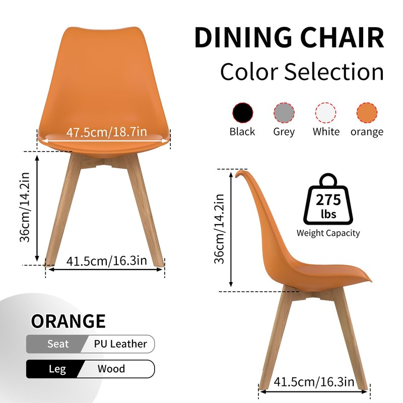 Upholstered Dining Chairs Set of 4 Pu Leather Orange Chairs