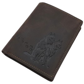 myledershop Genuine Buffalo Full Leather Wallet/Wallet/Wallet in Portrait or Landscape Format with Huskies Motif and RFID & NFC Protection, Model 1 / Portrait / Brown, Modern