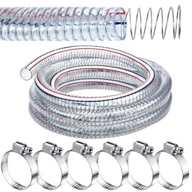 Frienda Heavy Duty Steel Wire Flexible Tubing with Fasteners PVC High Pressure Oil Drain Hose Tube Clear Wire Reinforced for Pond Marine Bilge Pump Garden Pool Vacuum Suction Hose(10 Ft, 3/4 Inch Id)