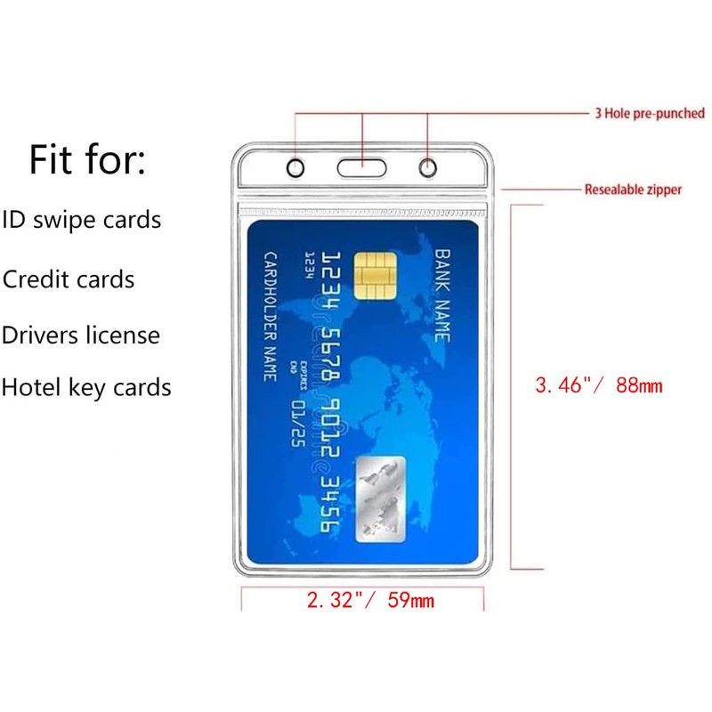 KINGSUM Vertical ID Badge Holders Sealable Waterproof Clear Plastic Holder,