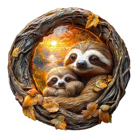 SECOGM Wooden Puzzle Adults, 100 Pieces 3D Parent-Child Sloth Wooden Puzzle Adults, 21.5 x 21.5 cm Wooden Puzzle, Irregular Shape, Premium Wooden Puzzle Gift Box