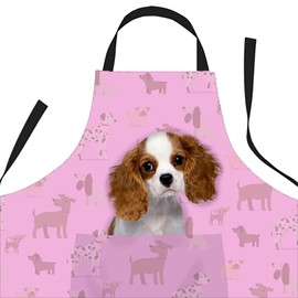 Cavalier King Charles Spaniel Gifts for Dog Lovers Owners - Cooking Baking Aprons - Kitchen Apron Gift for Women Men Bakers and Cooks Pink