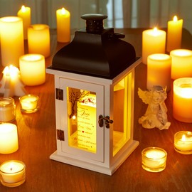 WOODEXPE Memorial Lantern Sympathy Gift for Loss of Loved One with Flickering LED Candle and Remote Control Bereavement Remembrance Memorial Gift