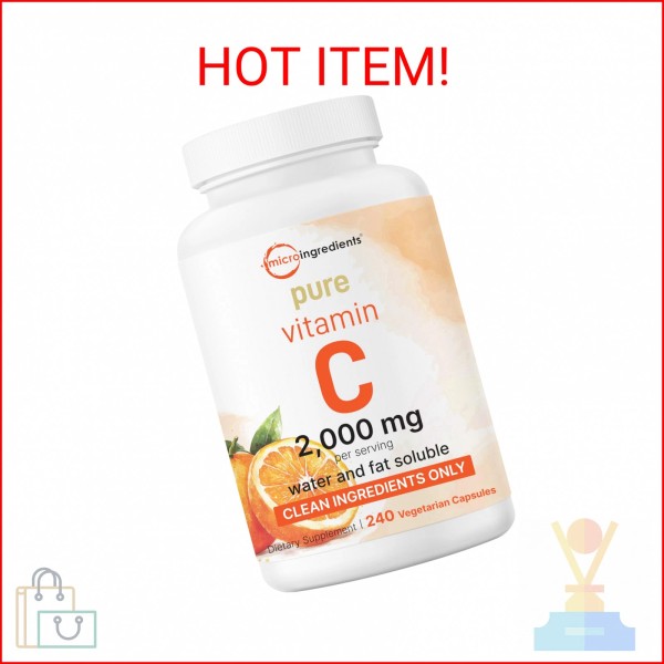 Micro Ingredients Pure Vitamin C 2,000mg, 240 Veggie Capsules |
