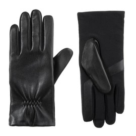 Isotoner Stretch Leather with Gathered Wrist Gloves - 30568 (Black, S/M)