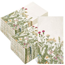 AnyDesign 100 servilletas florales desechables de papel de flores silvestres, hojas verdes botánicas, hierbas, cena, servilleta de mano para el hogar, cocina, baño, suministros de fiesta, 3 capas, 15 x 12.8 pulgadas