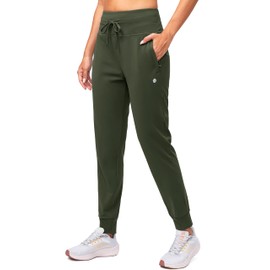 G Gradual Women's Fleece Lined Joggers High Waisted Water Resistant Thermal Winter Sweatpants Running Hiking Pockets(Olive, M)