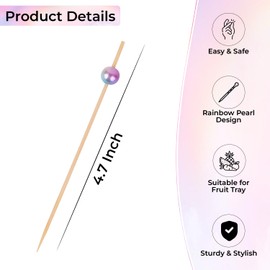 Trimming Shop 100 Pcs Cocktail Sticks 4.7 Inch Rainbow Pearl Cocktail Toothpicks Bamboo Cocktail Sticks Skewers Food Sticks for Drinks, Desserts, Charcuterie, Appetizers, Charcuterie Sandwiches