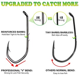 LUCKYFISHING Baitholder Fishing Hooks Saltwater Freshwater 100pcs Professional V Bait Holder Hooks for Bass Trout Crappie Soft Live Baits Black with Size 4