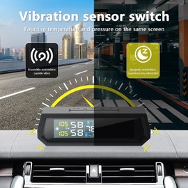 Sistema de Monitoreo de Presión de Neumáticos Inalámbrico,con 4 Sensor de Presion Llantas,Pantalla LCD en Tiempo Real, Modo de Suspensión Automática,Carga Solar y Tipo C,Monitoreo de Presión de Tpms