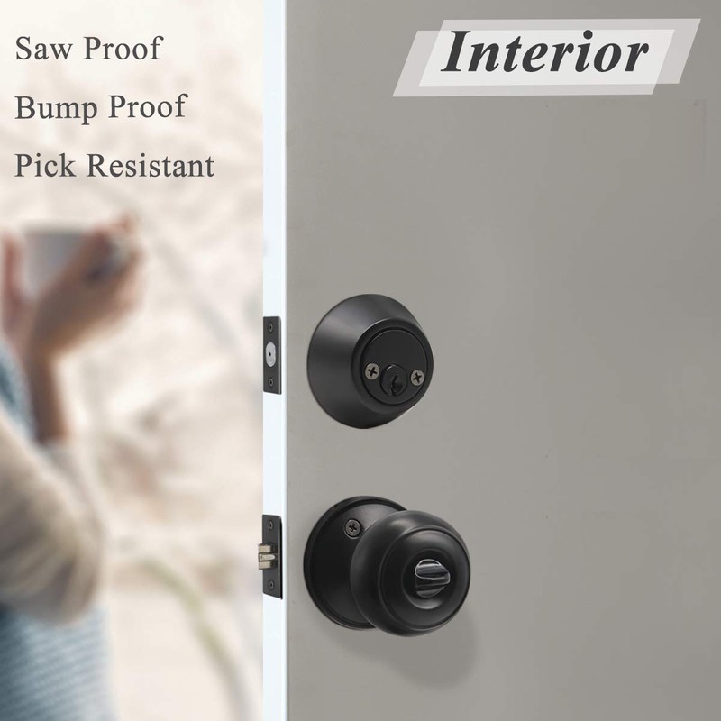 Probrico Front Door Entry Handles Lockset and Double Cylinder Deadbolt