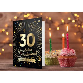 Friendly Fox 30th Birthday Card, 1 x Birthday Card, DIN A5 Folding Card, Happy Birthday