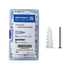 Self Drilling Plastic Dry Wall Wall Anchors with Screws Assortment Kit 100PCS, 50 Plastic Wall Anchors and 50 Flat Head Screws, No Pre Drill Hole Preparation Required-50 Lbs, Drywall Anchors(100, #8)