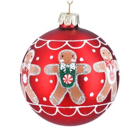 Gisela Graham Matt Red Gingerbread Men Glass Bauble, Christmas