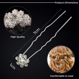Trimming Shop Crystal Silver Rose Flower Hair Pins: Bridal Wedding Clips with Rhinestone Flowers - Elegant Hair Jewelry Accessories for Women, Wedding Bridal Hairstyle, Prom Party, Pack of 10