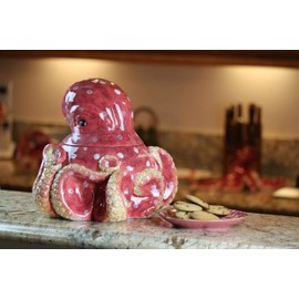 Blue Sky Ceramic 12.5"x12.5"x10" Red 12.5" x 12.5" x 10" Octopus Cookie Jar
