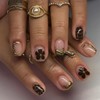 Short Square Press on Nails Flower Fake Nails Gold Chrome