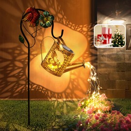 Solar Lights Outdoor Garden Decor Solar Watering Can with Crackle Glass Lights Waterproof Metal Hanging Fairy Lantern for Patio Lawn Yard Outside Decorations- Unique Gift Ideas for Gardening