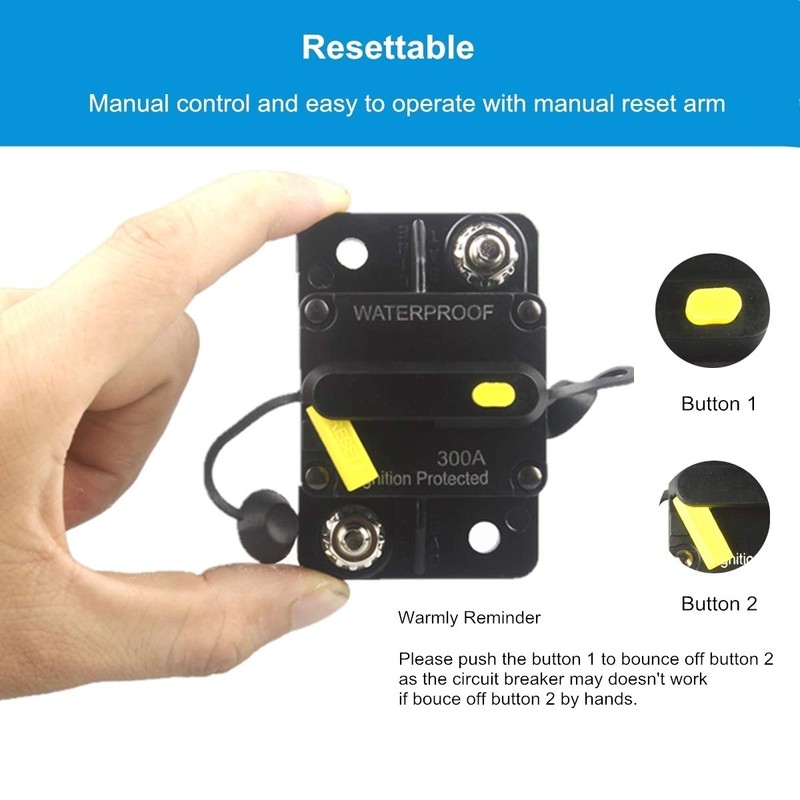 WOHHOM 300 Amp Circuit Breaker DC 12V -48V Waterproof 30A-300A