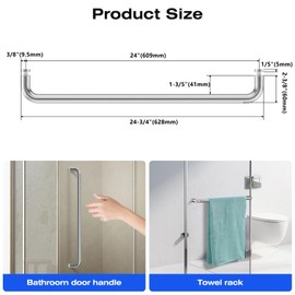 Ranbo Glass Shower Door Towel Bar 24 Inch Stainless Steel Sliding Shower Door Handle Replacement with Brushed Nickel Finish for Commercial and Residential Glass Doors
