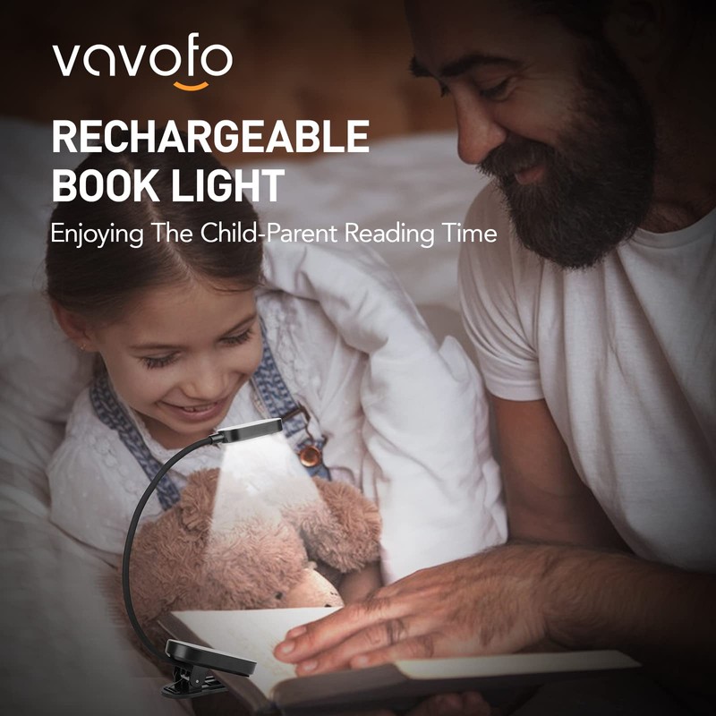 VAVOFO Rechargeable Book Light, 14 LEDs Eye Care Clip On