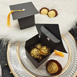 15 Pcs Black Graduation Cap Candy Boxes with Tassel, Small Treat Gift Boxes Graduation Party Favors for Biscuit Cookie Chocolate Candy