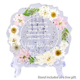 Bon Cube Retirement Gift for Woman and Retirement Party Decorations, Resin Plate Decor with Pressed Flowers - Happy Retirement Gift (Pink & White)