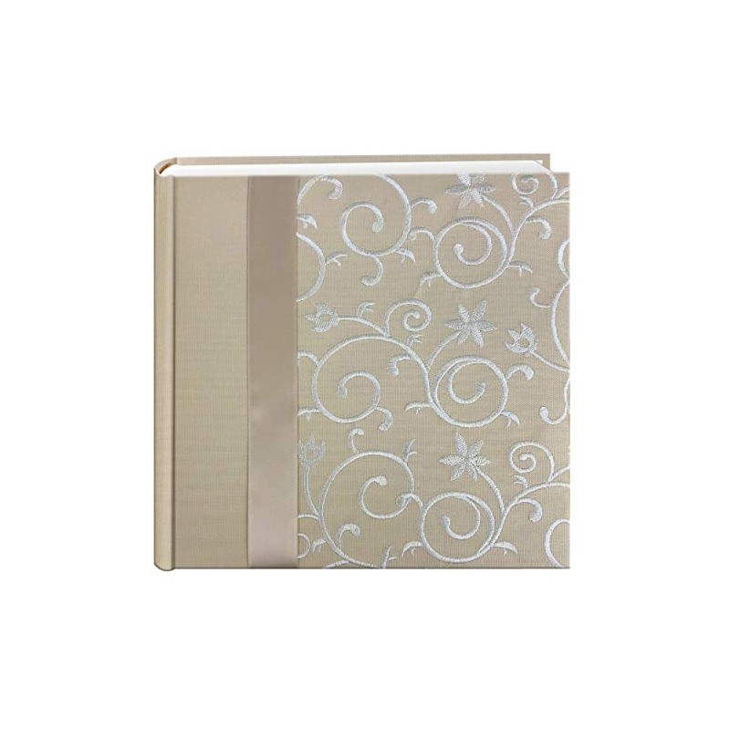 Pioneer Embroidered Scroll Ribbon Trimmed Fabric Cover Photo Album, Ivory