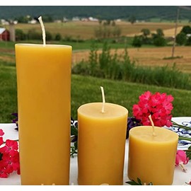 Pillar Candle Set 100% Natural Beeswax/Handmade in USA/Pure Yellow Beeswax Naturally/Large Pillars / 2 Inch Set of Cylinder Candles (Set of All 3 Candles)