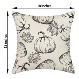 Fall Pillow Covers 18x18 Black Pumpkin Decor Throw Pillows Case for Couch Maple Leaves Autumn Harvest Thanksgiving Farmhouse Indoor Outdoor Decorative Cushion Cases for Sofa Bed Set of 2