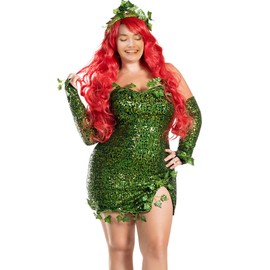 Kiluex - Disfraz de hiedra para mujer, vestido corto con lentejuelas de hojas falsas verdes, vestido corto para fiesta a juego (A-verde, M)