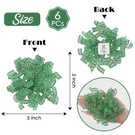 AIMUDI Metallic Green Curly Bows for Gift Wrapping 5'' Self Adhesive Gift Bows Green Christmas Bows for Presents, Treat Bags, Wine Bottles Party Holiday Wedding Christmas Decorations - 6 Counts
