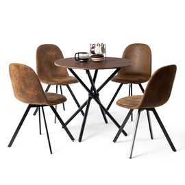FurnitureR 5-Piece Round Dining Table Set, 31.5 Inch Mid-Century Modern Table & 4 Classic Swivel Chairs, Save-Space Kitchen Table and Chair Set for Home, Apartment and Small Space, Vintage Brown