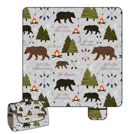 MUGINYU 80"x80"Picnic Beach Blanket Waterproof -Extra Large Outdoor SandProof,3-Layer Fabric Picnic Mat Washable Foldable & Portable for Family Camping, Park, Travel, Grass Lawn-Funny Bear Forest