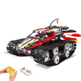 RC RC Tank Combat Vehicle from CaDA Building Block Set, Crawler Combat Car Plug-In Kit with App and Remote Control, Stunt Car with Clamping Blocks, DIY Technology Kit, for Children and Adults