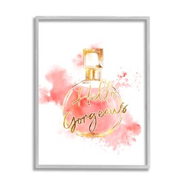 Stupell Industries Hello Gorgeous Fashion Cosmetic Perfume Bottle Pink Watercolor