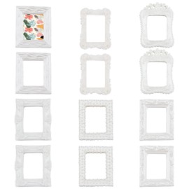 AHANDMAKER 12 Pcs Vintage Resin Picture Frame, 6 Style Antique Mini Embossed Jewelry Display Frame White Photography Photo Frame Tabletop Small Photo Frame for Holiday Party Home Wall Decor