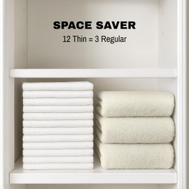 JMR 12 Pack Thin 100% Cotton Utility Towels (20x40 White) - Quick-Dry, Lightweight & Economical for Pets, Gym, Cleaning, Kitchen, Travel, Hair, Auto - Practical Multi-Use Space Saver, Bulk Value